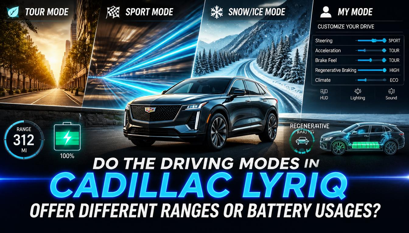 do the driving modes in cadillac lyriq offer different ranges or battery usages?